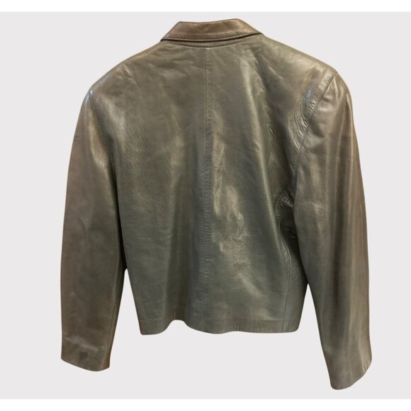 Vintage Vari Zioni Dark Green Leather Blazer Cropped Power Jacket 80s Size 10 - Picture 3 of 5